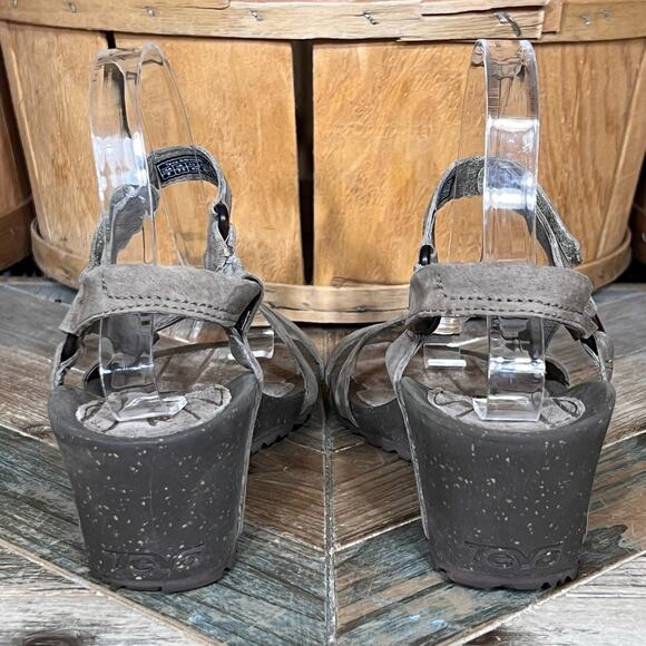 Teva Cabrillo Tan Brown Leather Strappy Adjustable Wedge Sandals Womens Size 9 - Picture 6 of 11